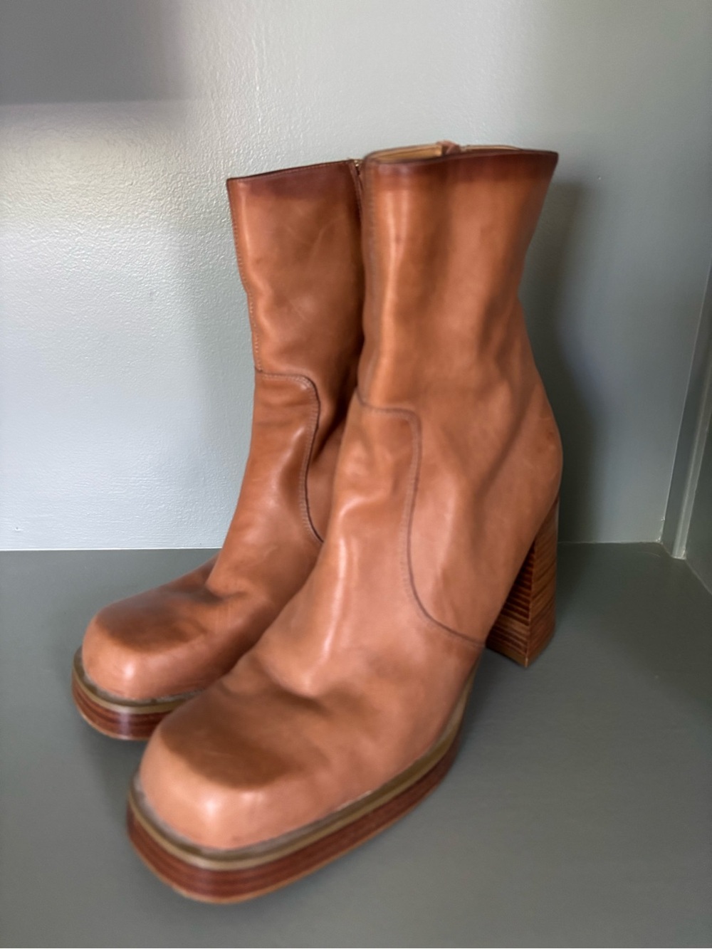 Women's Bass Tatiana Mid-Calf Leather Platform Boots - Tan